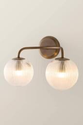 ValueLights Kempton Ribbed Glass Globe Shade 2 Arm Wall Light in Bronze - thumbnail 3