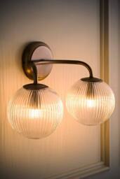 ValueLights Kempton Ribbed Glass Globe Shade 2 Arm Wall Light in Bronze - thumbnail 2