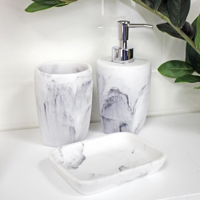 Showerdrape Octavia Grey Marble & Chrome 3 Piece Bathroom Accessory Set in White - image 1
