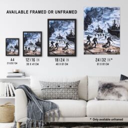 Artery8 D Day Normandy Landing 1944 WWII Watercolour Framed Wall Art in Dark Grey - Size: A4 - thumbnail 3
