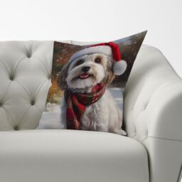 Warren Reed - Designer Christmas Havanese Cushion in Grey - Size: 45 cm x 45 cm - thumbnail 3