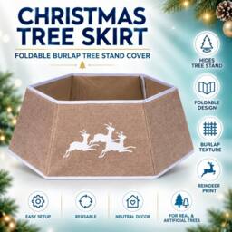 Shatchi 26.8 Inch Hexagonal Fabric Christmas Tree Collar in Grey, Foldable Tree Stand Cover in Green - thumbnail 4