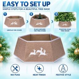 Shatchi 26.8 Inch Hexagonal Fabric Christmas Tree Collar in Grey, Foldable Tree Stand Cover in Green - thumbnail 6