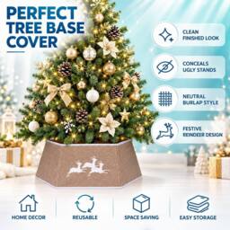 Shatchi 26.8 Inch Hexagonal Fabric Christmas Tree Collar in Grey, Foldable Tree Stand Cover in Green - thumbnail 7
