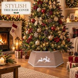 Shatchi 26.8 Inch Hexagonal Fabric Christmas Tree Collar in Grey, Foldable Tree Stand Cover in Green - thumbnail 2