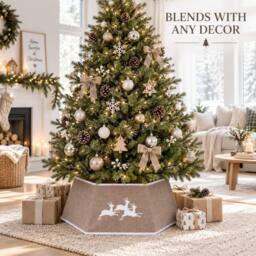 Shatchi 26.8 Inch Hexagonal Fabric Christmas Tree Collar in Grey, Foldable Tree Stand Cover in Green - thumbnail 8