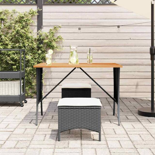 Berkfield Home Garden Table with Acacia Wood Top Black 105x75x72 cm Poly Rattan - Size: 105 x 75 x 72 cm - image 1