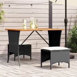 Berkfield Home Garden Table with Acacia Wood Top Black 105x75x72 cm Poly Rattan - Size: 105 x 75 x 72 cm - thumbnail 2