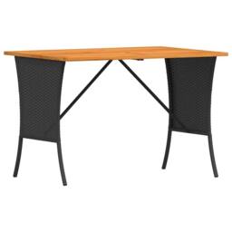 Berkfield Home Garden Table with Acacia Wood Top Black 105x75x72 cm Poly Rattan - Size: 105 x 75 x 72 cm - thumbnail 3
