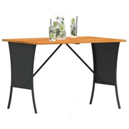 Berkfield Home Garden Table with Acacia Wood Top Black 105x75x72 cm Poly Rattan - Size: 105 x 75 x 72 cm - thumbnail 4