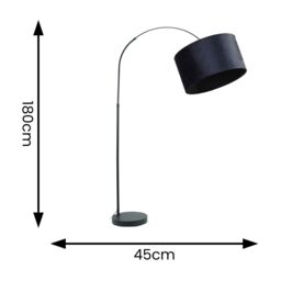 ValueLights Louis Black Arched Curved Floor Lamp with Velvet Drum Lamp Shade & LED Bulb in Navy - thumbnail 4