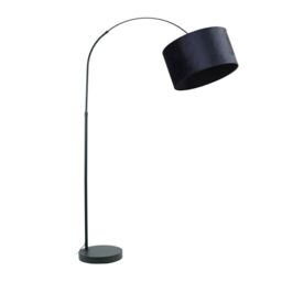 ValueLights Louis Black Arched Curved Floor Lamp with Velvet Drum Lamp Shade & LED Bulb in Navy - thumbnail 2