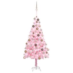 Berkfield Home Artificial Pre-lit Christmas Tree with Ball Set Pink 180 cm PVC - thumbnail 1