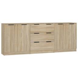 Berkfield Home Decorative 3 Piece Sideboards Sonoma Oak Engineered Wood in Light Tan - thumbnail 3