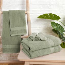 OHS 2 Pack of 100% Cotton Bathroom Hand Towel in Pale Green - thumbnail 4