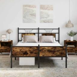 Berkfield Home Durable Bed Frame without Mattress Smoked Oak 140x190 cm Engineer in Brown - thumbnail 4