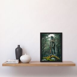 Artery8 Viking Shield Maiden Warrior Statue in Forest Framed Art Print in Green - Size: A4 - thumbnail 4