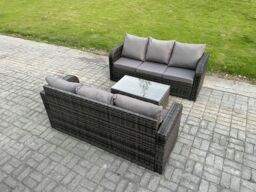 Fimous Outdoor Garden Furniture Sets 6 Seater Wicker Rattan Furniture Sofa Sets with Rectangular Coffee Table 3 Seater Sofa in Dark Grey - thumbnail 2