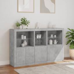 Berkfield Home Sideboard with LED Lights Concrete Grey 162x37x100 cm - Size: 162 x 37 x 100 cm - thumbnail 4