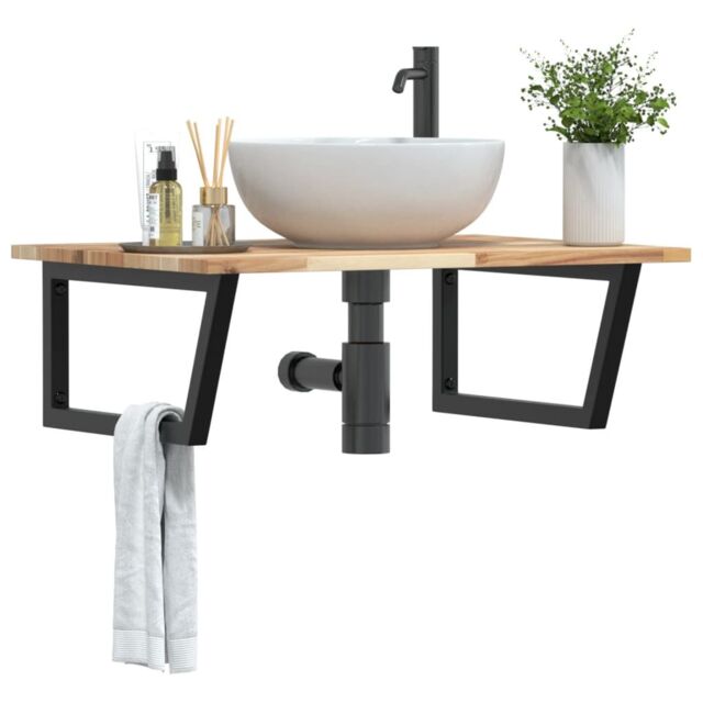 Berkfield Home Basin Shelf Wall Mounted Steel & Solid Wood Acacia in Brown - image 1