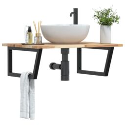 Berkfield Home Basin Shelf Wall Mounted Steel & Solid Wood Acacia in Brown - thumbnail 1