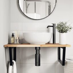 Berkfield Home Basin Shelf Wall Mounted Steel & Solid Wood Acacia in Brown - thumbnail 3