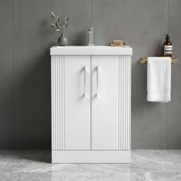 Balterley Floor Standing 2 Door Vanity Unit - Mid-Edge Basin 600mm, Satin White - thumbnail 9