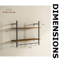 FURNOS 2 Tier Wall Mounted Floating Shelf With Hanging Rail & Hooks in Brown - thumbnail 9