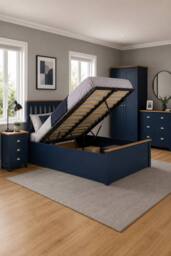 Birlea Small Double Ottoman Bed Navy Blue Aspen Wood Frame Storage 4FT Oak - thumbnail 1