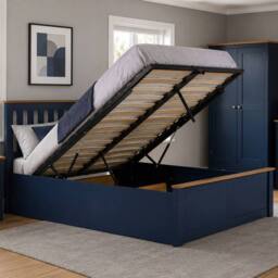 Birlea Small Double Ottoman Bed Navy Blue Aspen Wood Frame Storage 4FT Oak - thumbnail 2