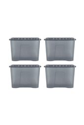 Wham Crystal 4 x 80L Stackable Plastic Storage Boxes with Lids in Black - thumbnail 4