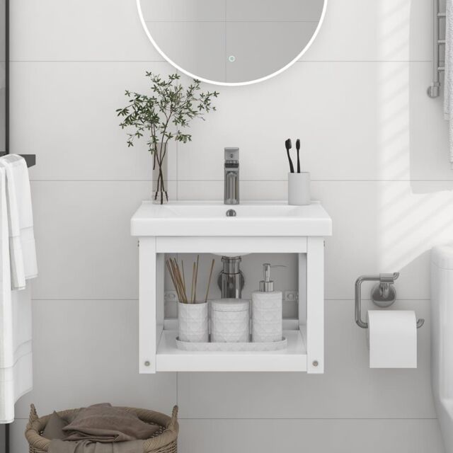 Berkfield Home Wall-mounted Bathroom Washbasin Frame White 40x38x31 cm Iron - Size: 40 x 38 x 31 cm - image 1