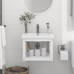 Berkfield Home Wall-mounted Bathroom Washbasin Frame White 40x38x31 cm Iron - Size: 40 x 38 x 31 cm - thumbnail 1