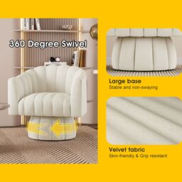 SEYNAR Velvet Swivel Barrel Chair with Round Arms & Upholstered Seat in Beige - thumbnail 5
