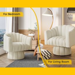 SEYNAR Velvet Swivel Barrel Chair with Round Arms & Upholstered Seat in Beige - thumbnail 3