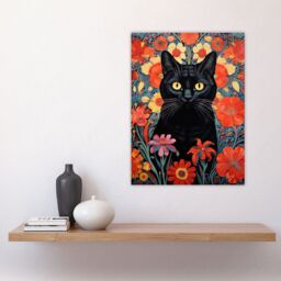 Artery8 Stylish Black Cat On Red Flowers Floral Design Illustration Lucky Witch Large Wall Unframed Art Poster Print Thick Paper 18X24 Inch - thumbnail 4