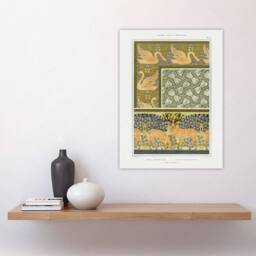 "Artery8 Swans Butterflies Deer Patterns Vintage Wall Art Print Verneuil in Green - Size: W12"" x H16""" - thumbnail 4