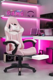Neo Foot Turbo Massage Leather Recliner PC Gaming Chair with Footrest in Pink