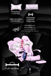Neo Foot Turbo Massage Leather Recliner PC Gaming Chair with Footrest in Pink - thumbnail 2