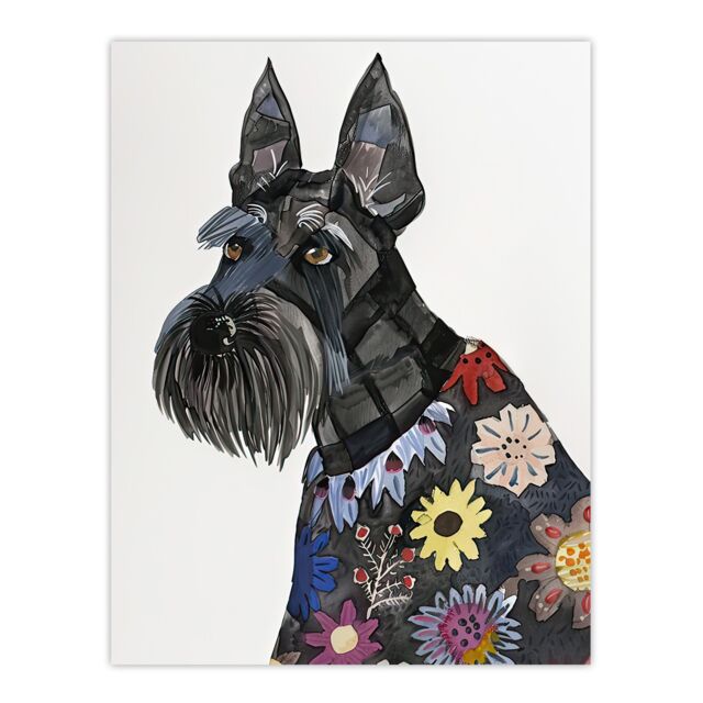 "Artery8 Scottish Terrier Floral Coat Dog Lover Portrait Wall Art Print in Black - Size: W24"" x H32""" - image 1