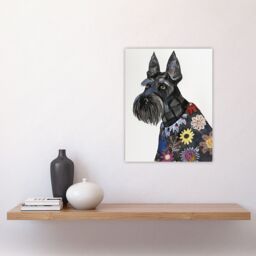 "Artery8 Scottish Terrier Floral Coat Dog Lover Portrait Wall Art Print in Black - Size: W24"" x H32""" - thumbnail 4