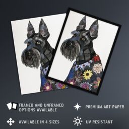 "Artery8 Scottish Terrier Floral Coat Dog Lover Portrait Wall Art Print in Black - Size: W24"" x H32""" - thumbnail 2