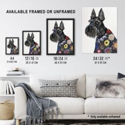 "Artery8 Scottish Terrier Floral Coat Dog Lover Portrait Wall Art Print in Black - Size: W24"" x H32""" - thumbnail 3