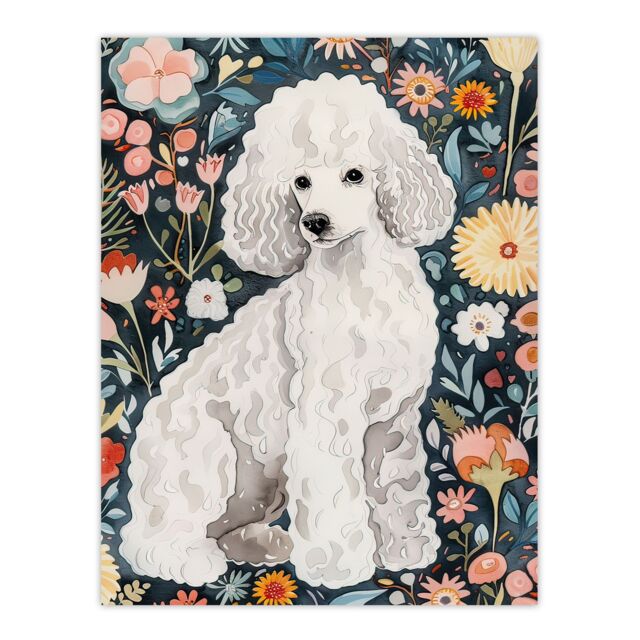 "Artery8 Elegant Poodle Dog Lover Pet with Wildflowers Wall Art Print - Size: W12"" x H16""" - image 1