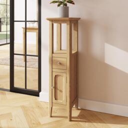 FWStyle Ready Assembled Ash Wood Tall Cabinet Cupboard 1 Door 1 Drawer in Brown - thumbnail 1