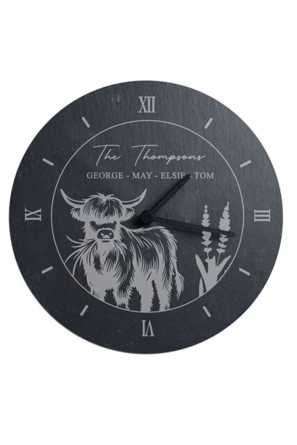 Personalised Memento Company Personalised Highland Cow Slate Clock in Black - image 1