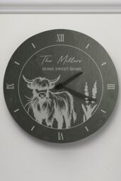 Personalised Memento Company Personalised Highland Cow Slate Clock in Black - thumbnail 4