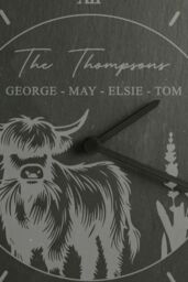 Personalised Memento Company Personalised Highland Cow Slate Clock in Black - thumbnail 3