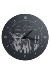 Personalised Memento Company Personalised Highland Cow Slate Clock in Black