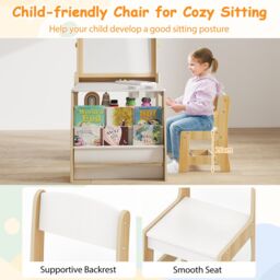 Gymax Art Activity Table & Chair Set With Easel & Chair 2-Tier Bookshelf in Light Khaki - thumbnail 8